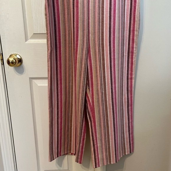 Drew Striped Linen Blend Sleeveless Cropped Jumpsuit Pockets No Drawstring Sz M - Picture 3 of 9